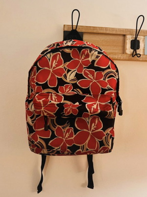 Floral backpack, black and red