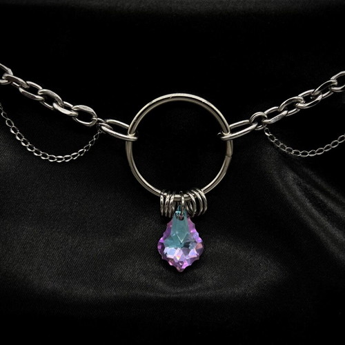 Choker necklace stainless steel like new with glass bead