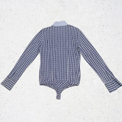 Kocca plaid bodysuit shirt Small new, blue and white