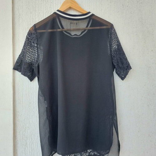 Hollister black sheer lace and mesh top, size L