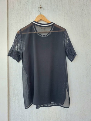 Hollister black sheer lace and mesh top, size L
