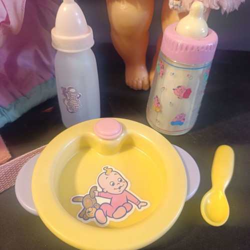 Vintage Baby Doll Set with Relax Seat and Feeding Accessories 90s used