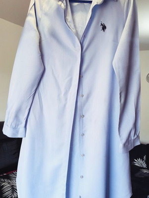 Polo long-sleeve blue cotton shirt dress like new, size M
