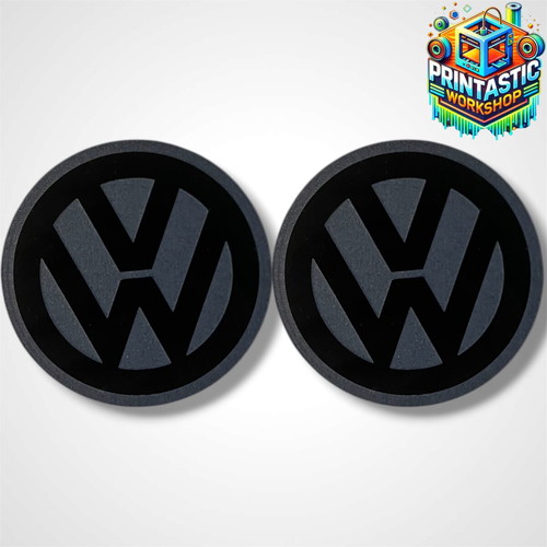 Volkswagen 69mm cup holder covers new, gloss black plexiglass set of 2