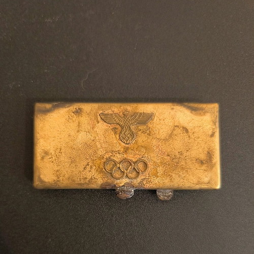 Vintage brass cigarette case from 1936 Olympics, used