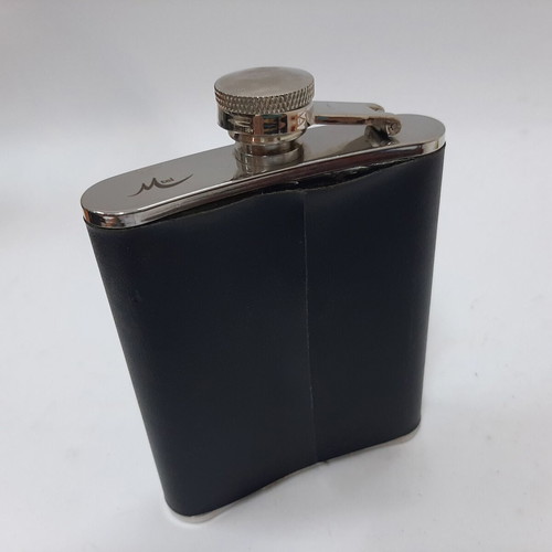 Stainless Steel Flask 6 oz with black leather, Mtel