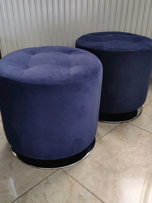 Πουφ σκαμπό μεταχειρισμένα, μπλε - ασημί, περιστρεφόμενα, σετ 2 τεμαχίων