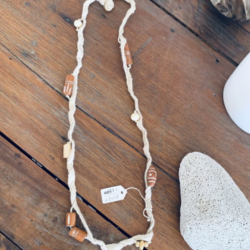 Vintage necklace with ceramic beads on cotton cord new