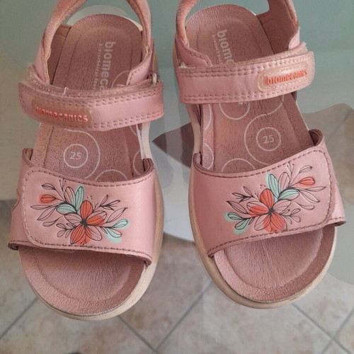 Biomecanics girls' summer sandals size 25 used, pink with patterns