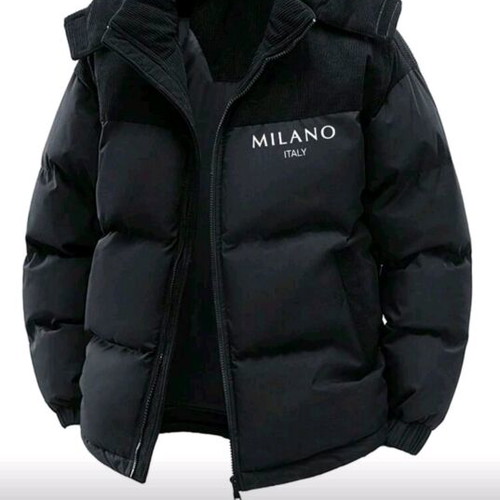 Men's puffer jacket new with hood, black, size M