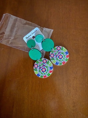 Boho style earrings new, multicolored and green
