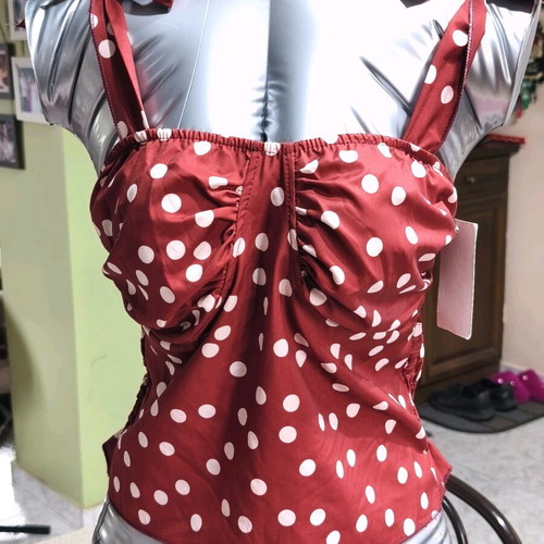 Crop top polka dot burgundy with beige-brown spots new, S-M