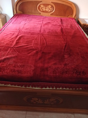 Vintage velvet narrow rectangular tablecloth, burgundy, embossed corners