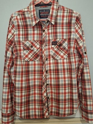 Superdry plaid shirt medium used, red white blue