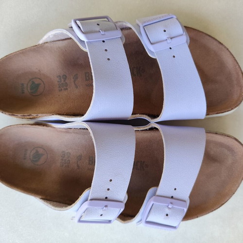 Birkenstock Arizona Vegan Birko-Flor Nubuck Sandals Lavender Fog Size 39 Like New