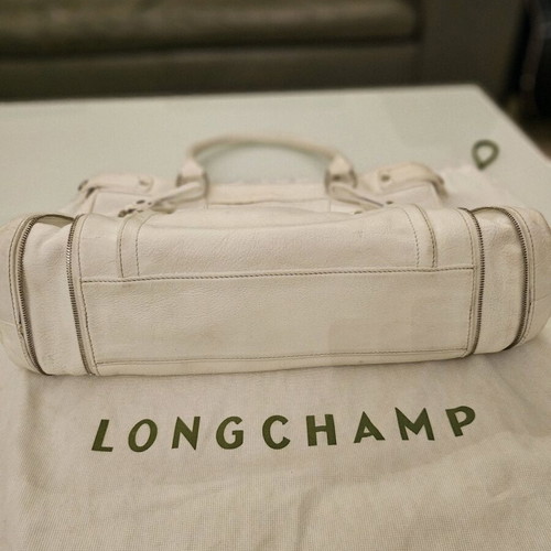 Longchamp leather tote bag used, white color