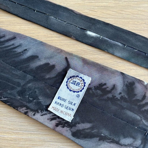 Handmade tie new from 100% pure silk with painted blue and brown designs