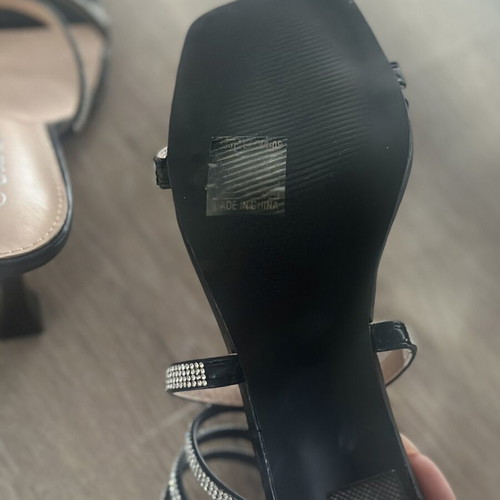 Bozikis black sandals 9cm with silver rhinestones new, size 40