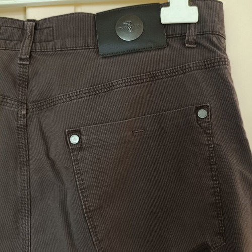 Trussardi men's brown jeans with embossed stripe, size EU 52