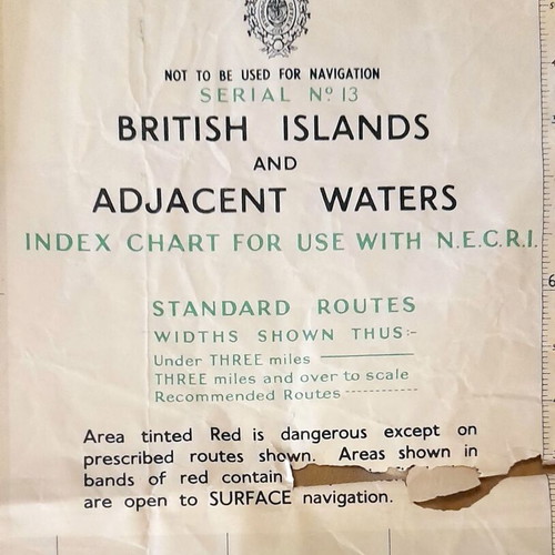 British Islands Vintage Naval Chart used, 1946