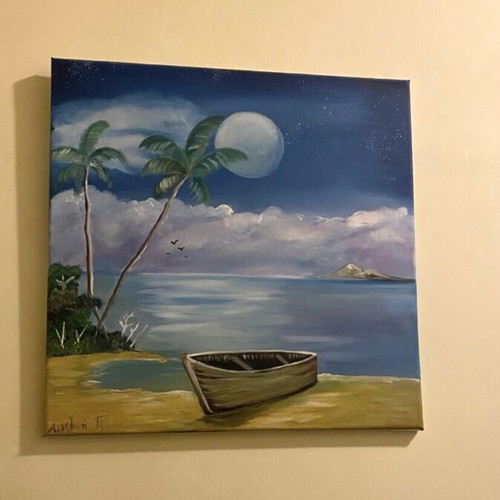 Handmade painting on canvas with tropical seaside landscape new