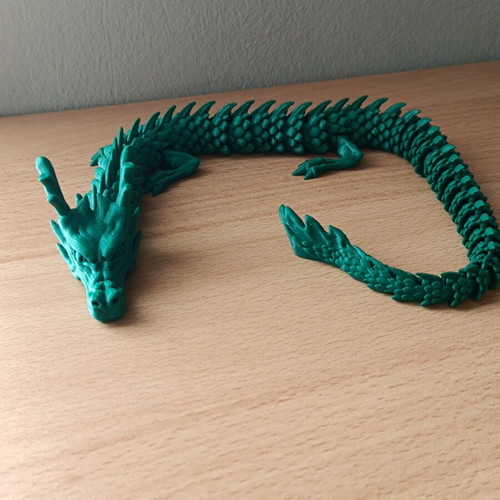 Articulated dragon new, 3D printed, green PLA