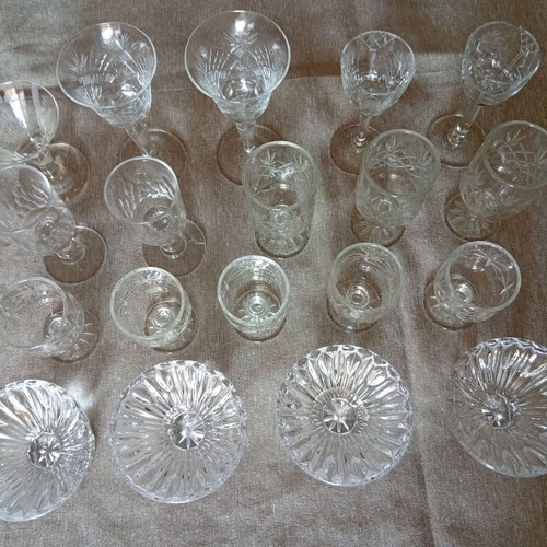 Vintage shot glasses like new, set of 19, glass or crystal