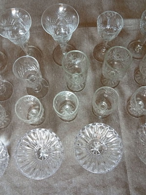 Vintage shot glasses like new, set of 19, glass or crystal