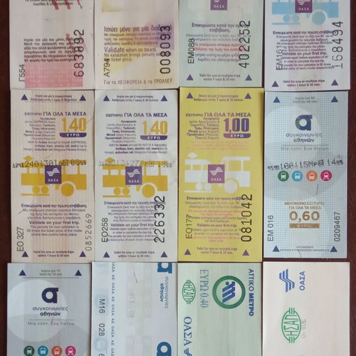 Athens transport tickets used, pack of 12