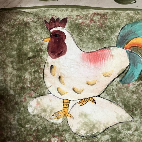 Vintage ceramic oven baking dishes set with rooster motif