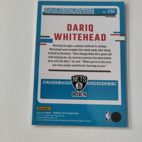 Panini NBA Donruss Optic 2023-24 Dariq Whitehead Pink Hyper Brooklyn Nets Rookie Card like new