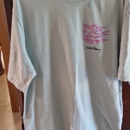 H&M Keith Harris T-shirt unisex oversized like new, purple and turquoise