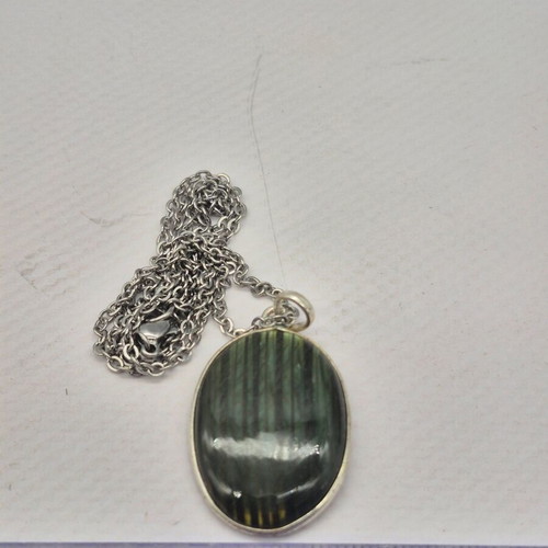 Labradorite Oval Shaped Silver 925 Necklace with Steel Chain new
