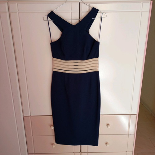 Slim midi dress like new with waist transparency, Love Me Apparel, beige and blue, size S