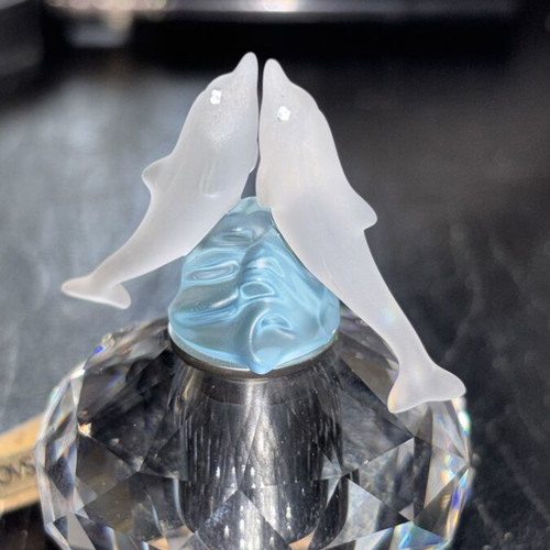 Swarovski decorative jar with two dolphins and crystals new