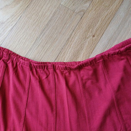 Asymmetric summer skirt used, red with floral embroidery, midi