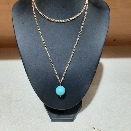 Necklace and earrings set with chaoite in steel, 80 cm length, new