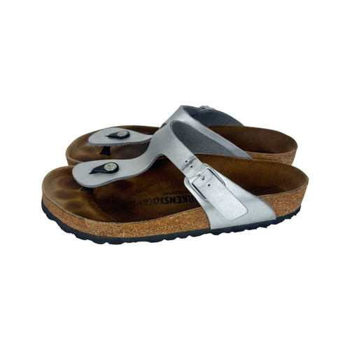 Birkenstock Gizeh Silver Birko-Flor Sandals size 39 used