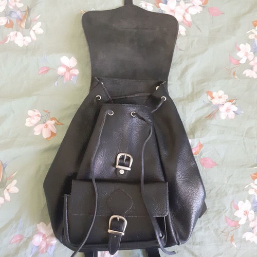 Leather backpack used, genuine leather, black
