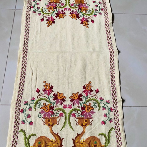Handmade embroidered table runner used, size 103x52