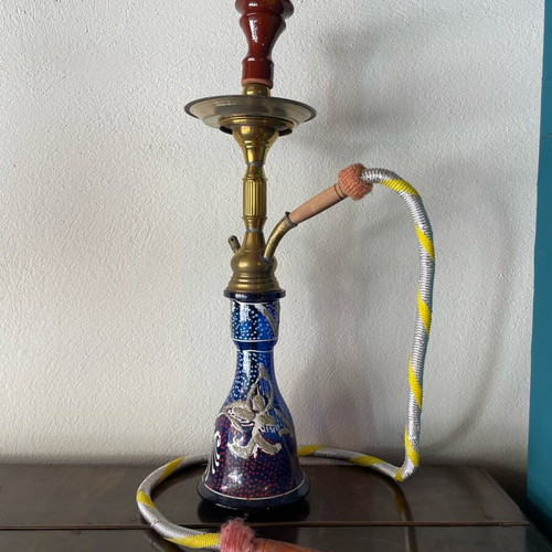 Hookah used with blue glass and brass coating