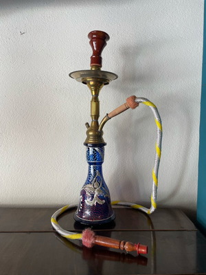 Hookah used with blue glass and brass coating