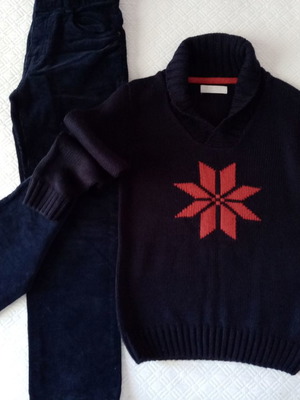 ZARA Corduroy Pants and Knitted Sweater Blue for Age 7-8