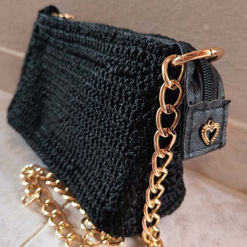 Handmade Black Mini Bag crossbody new with gold chain