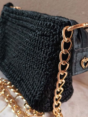Handmade Black Mini Bag crossbody new with gold chain
