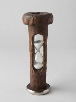 Hourglass in wooden thread spool frame, late 19th–early 20th century