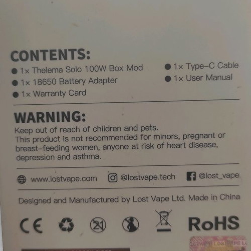 Lost Vape Thelema Solo Mod 100W red matte new