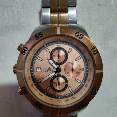 Invicta men's two-tone chronograph watch, rose gold and steel bracelet