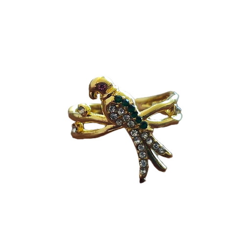 Ring with zircon bird new, gold color, metal with rhodium plating