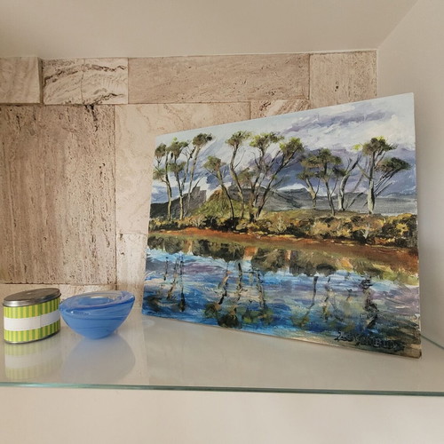 Painting new, Reflection on the lake in the afternoon, acrylic on canvas 46x38 cm